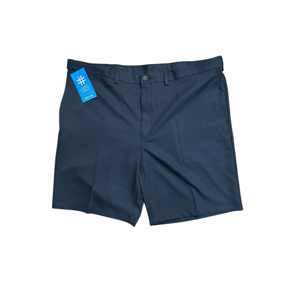 Haggar Cool 18 Pro Gabardine Shorts Mens 44 Navy Blue Expandable‎ HS00438 NEW